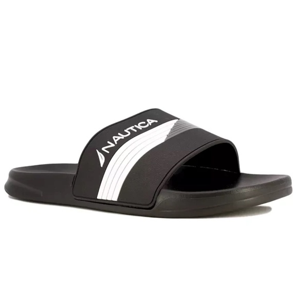 NEW Men's Nautica Black Two Tone Logo Slide Slippers 10 - Picture 3 of 9
